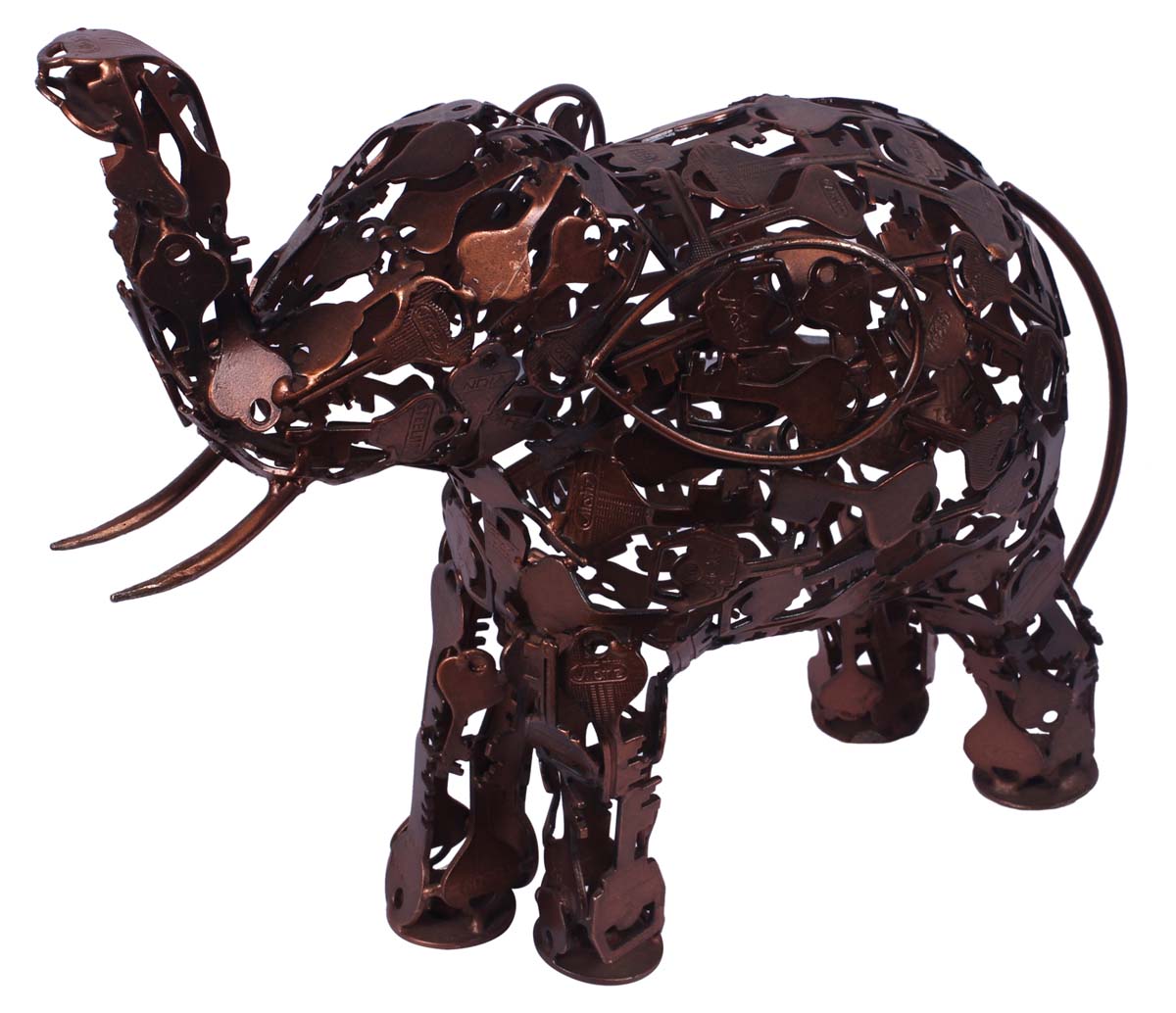11” Casted Iron-Keys Elephant - Copper Color - Decorative Art / Rustic-Look Decor / Gifts from India - Buy in Bulk Wholesale